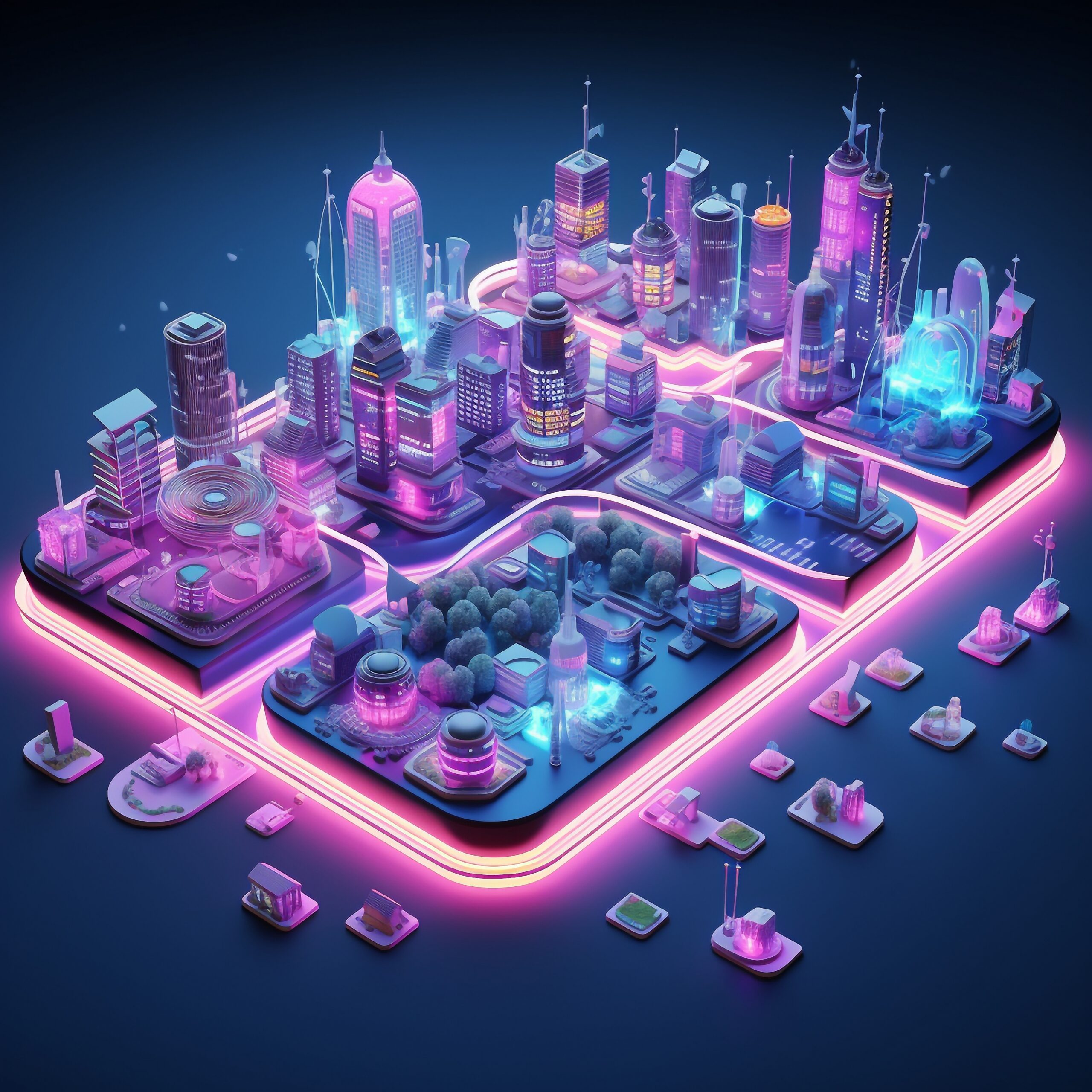 isometric-view-3d-rendering-neon-city
